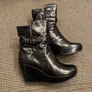 Genuine Leather/Fur Wedge Ankle Boots